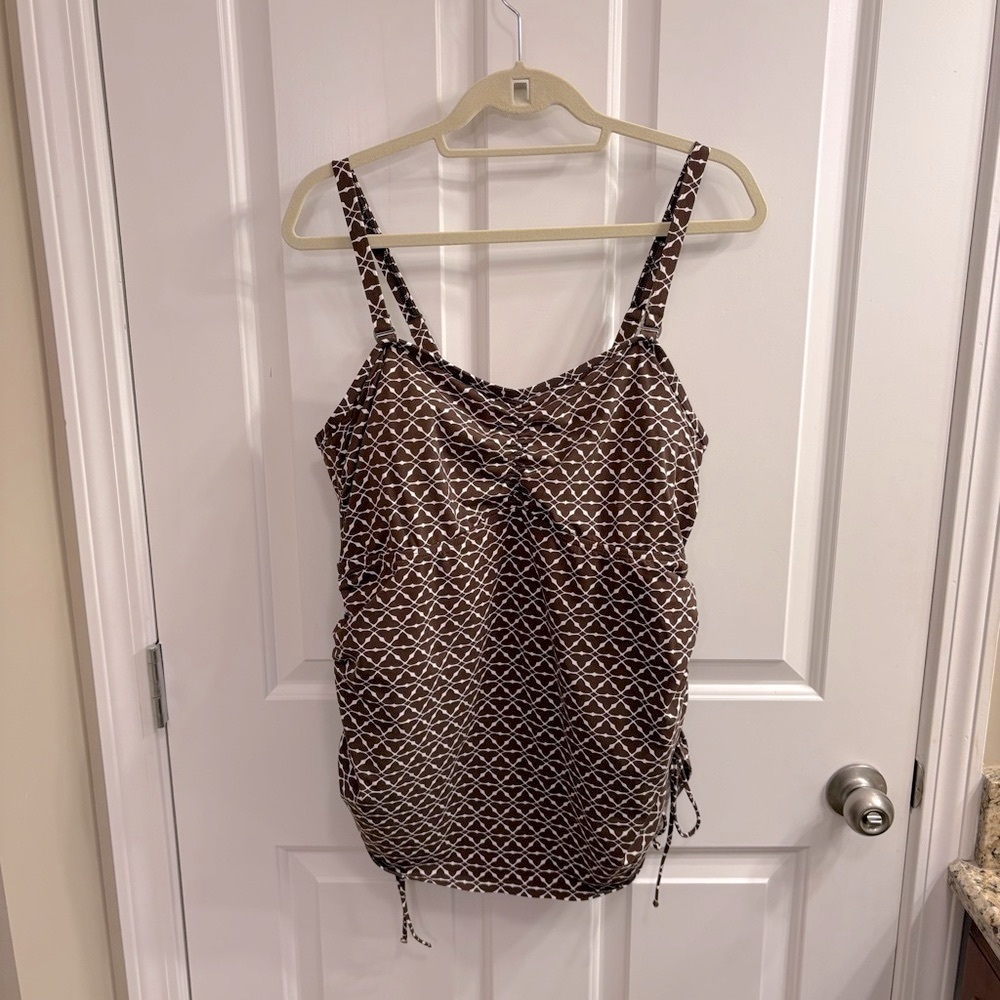 Lands’ End Women’s Brown White Geometric Swim Tankini Top 18W